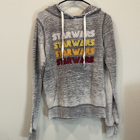 STAR WARS Women’s Super Soft Gray Distressed Look Hoodie with Logo Medium - Picture 2 of 4